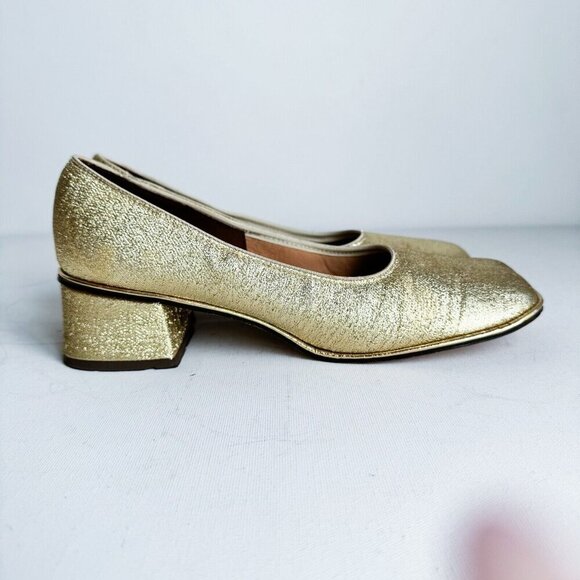 Vintage 70s Teen Dream Gold Lurex Square Toe Evening Heels 10AA - Picture 3 of 11